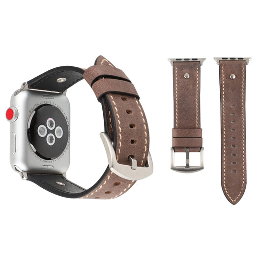 Crowe Star Embossing Texture Genuine Leather Wrist Watch Band for Apple Watch Series 3 & 2 & 1 42mm(Khaki) - Watch Bands by buy2fix | Online Shopping UK | buy2fix