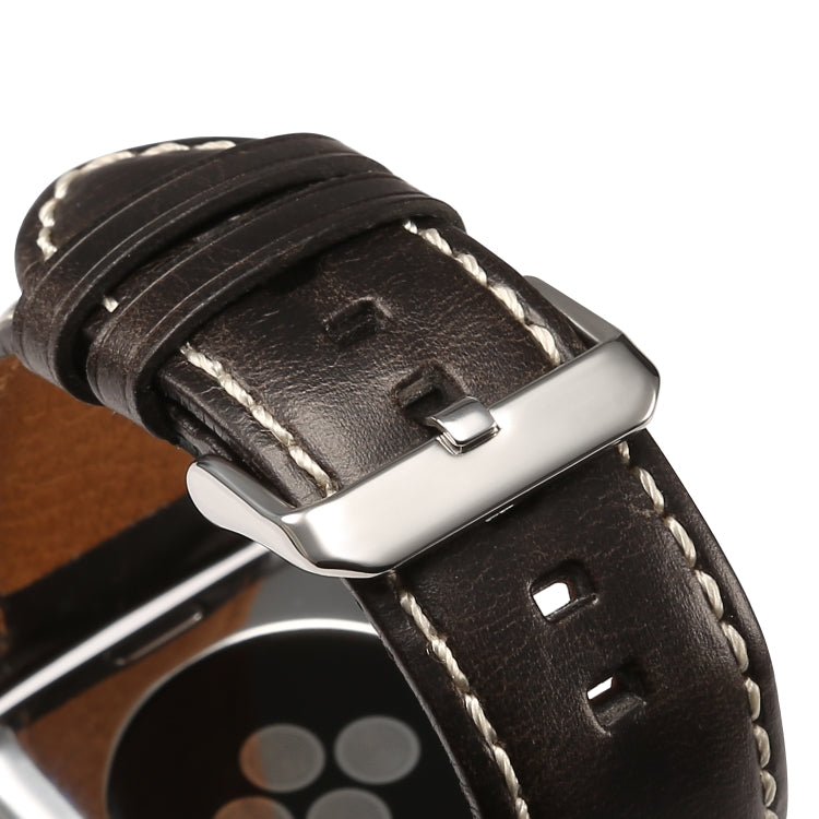 Denior Oil Wax Retro Watch Leather Watch Band for Apple Watch Series 10 42mm / 9&8&7 41mm / SE 3&SE 2&6&SE&5&4 40mm / 3&2&1 38mm (Black) - Watch Bands by Denior | Online Shopping UK | buy2fix