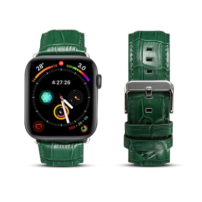 Denior Crocodile Grain Watch Cowhide Leather Watch Band for Apple Watch Series 7 41mm / 6 & SE & 5 & 4 40mm / 3 & 2 & 1 38mm (Green) - Watch Bands by Denior | Online Shopping UK | buy2fix