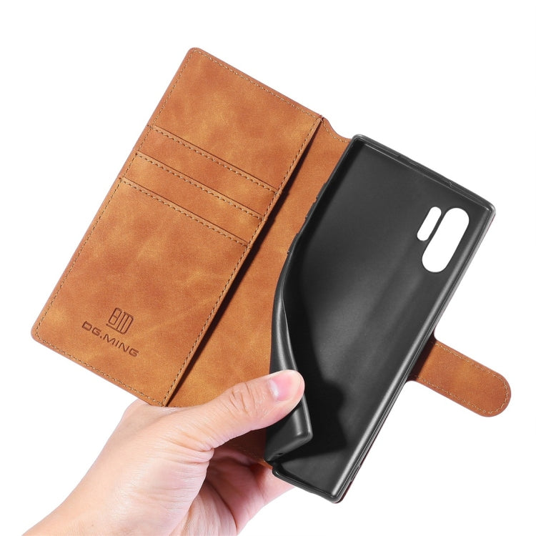 DG.MING Retro Oil Side Horizontal Flip Case with Holder & Card Slots & Wallet for Galaxy Note 10+(Brown) - Galaxy Phone Cases by DG.MING | Online Shopping UK | buy2fix