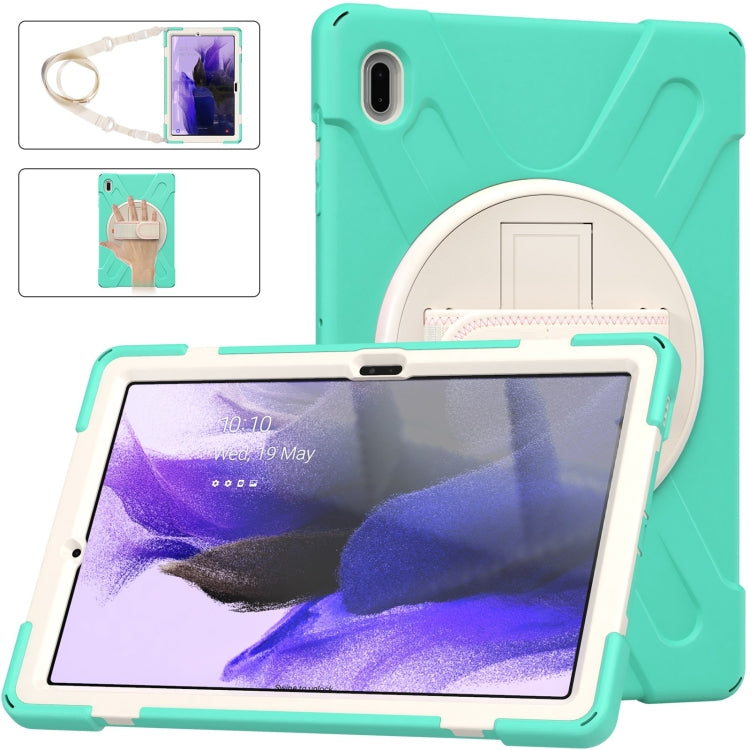 For Samsung Galaxy Tab S7 FE T730 / S7+ / S9+ /S8+ Silicone + PC Protective Case with Holder & Shoulder Strap(Mint Green) - Other Galaxy Tab PC by buy2fix | Online Shopping UK | buy2fix