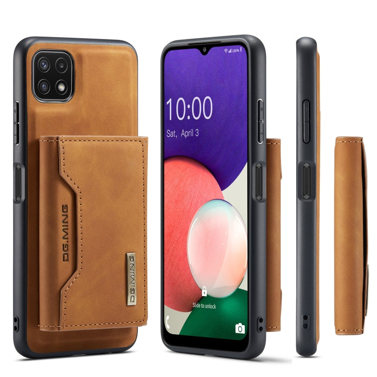 For Samsung Galaxy A22 5G DG.MING M2 Series 3-Fold Multi Card Bag Back Cover Shockproof Case with Wallet & Holder Function(Brown) - Galaxy Phone Cases by DG.MING | Online Shopping UK | buy2fix