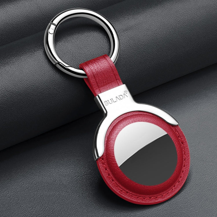 SULADA Leather Protective Cover Case with Switchable Keychain Ring For AirTag(Red) - Key Chain Series by SULADA | Online Shopping UK | buy2fix