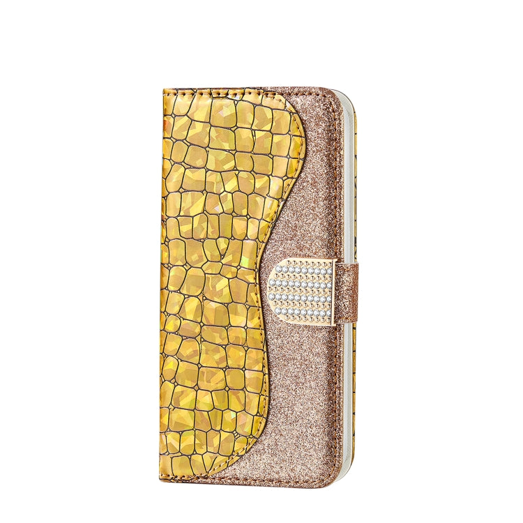 For iPhone 13 Pro Laser Glitter Powder Matching Crocodile Texture Horizontal Flip Leather Case with Card Slots & Holder & Wallet (Gold) - iPhone 13 Pro Cases by buy2fix | Online Shopping UK | buy2fix