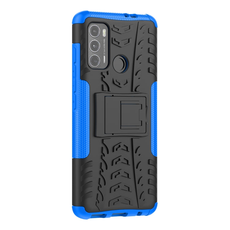 For Motorola Moto G60 Tire Texture Shockproof TPU+PC Protective Case with Holder(Blue) - Motorola Cases by buy2fix | Online Shopping UK | buy2fix