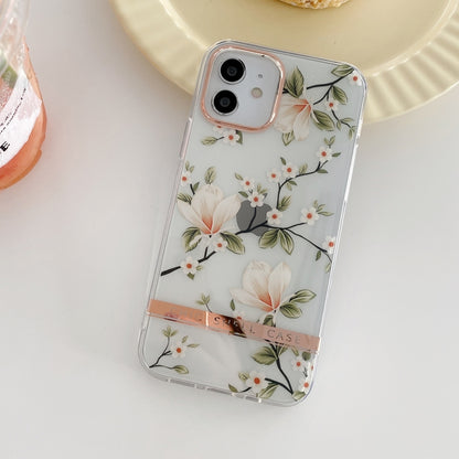 For iPhone 12 Pro Max High Translucent Electroplating Flower Pattern TPU + PC Shockproof Case(Magnolia) - iPhone 12 Pro Max Cases by buy2fix | Online Shopping UK | buy2fix