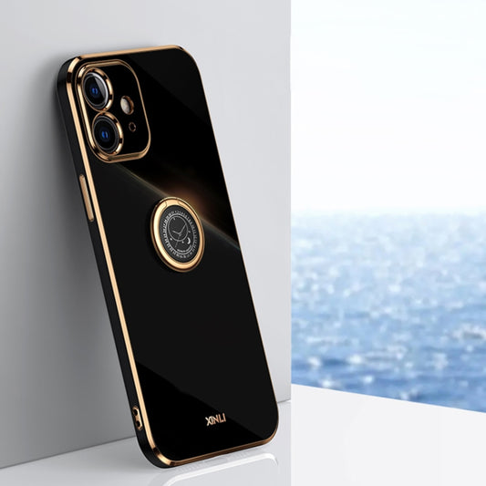For iPhone 11 XINLI Straight 6D Plating Gold Edge TPU Shockproof Case with Ring Holder (Black) - iPhone 11 Cases by XINLI | Online Shopping UK | buy2fix