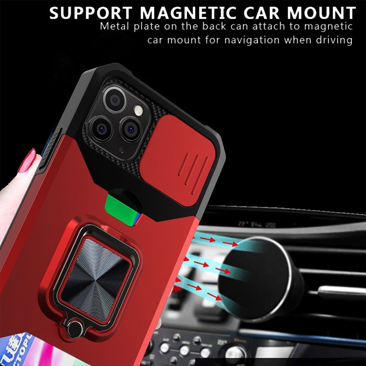 For iPhone 12 Pro Max Sliding Camshield Card Slot Ring Kickstand Phone Case(Black) - iPhone 12 Pro Max Cases by buy2fix | Online Shopping UK | buy2fix