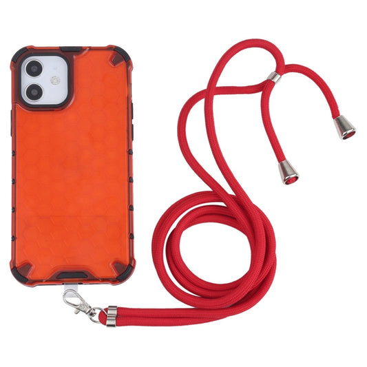 For iPhone 12 mini Shockproof Honeycomb PC + TPU Case with Neck Lanyard (Red) - iPhone 12 mini Cases by buy2fix | Online Shopping UK | buy2fix