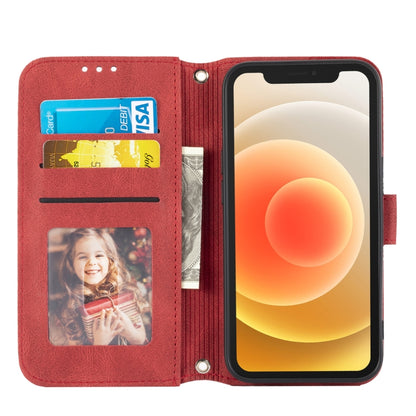 For iPhone 13 Pro Embossed Striped Magnetic Buckle PU + TPU Horizontal Flip Leather Case with Holder & Card Slot & Wallet & Photo Frame & Sling (Red) - iPhone 13 Pro Cases by buy2fix | Online Shopping UK | buy2fix