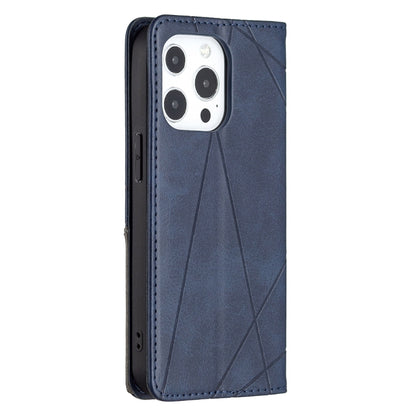 For iPhone 13 Rhombus Texture Horizontal Flip Magnetic Leather Case with Holder & Card Slots(Blue) - iPhone 13 Cases by buy2fix | Online Shopping UK | buy2fix