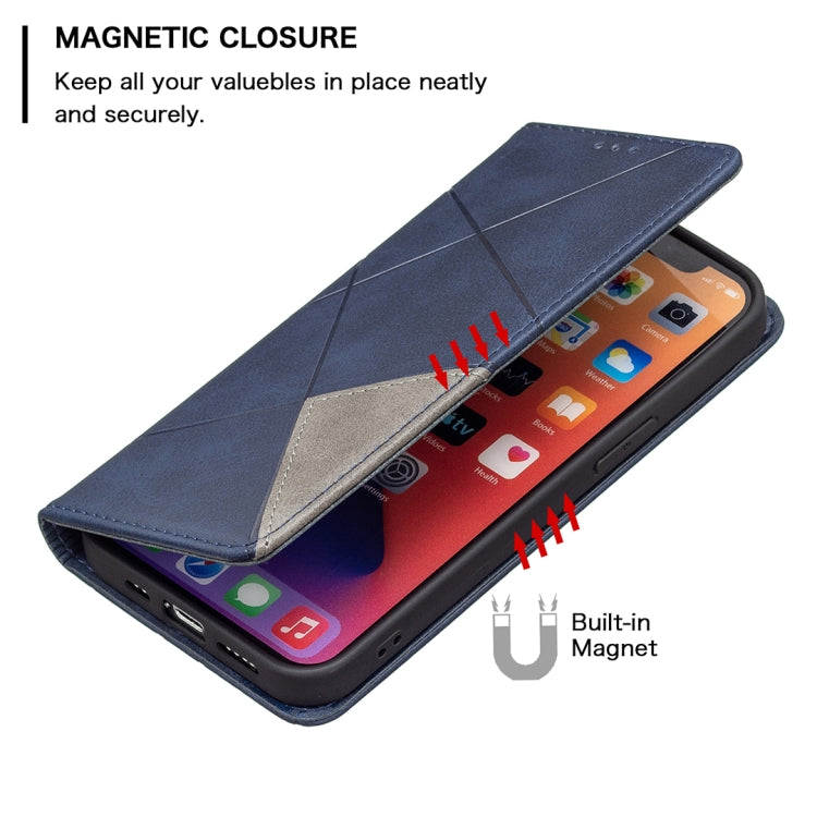 For iPhone 13 Pro Rhombus Texture Horizontal Flip Magnetic Leather Case with Holder & Card Slots (Blue) - iPhone 13 Pro Cases by buy2fix | Online Shopping UK | buy2fix