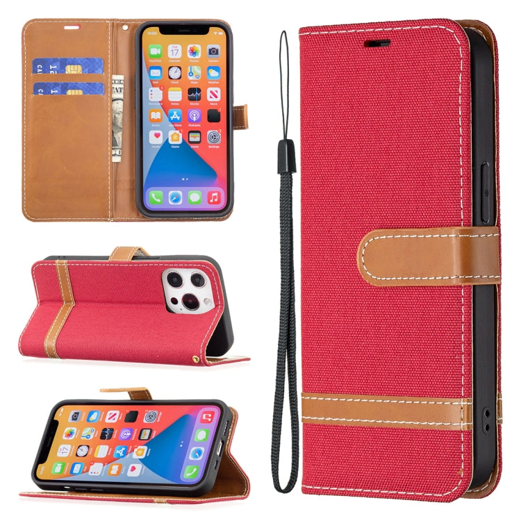 For iPhone 13 Color Matching Denim Texture Horizontal Flip Leather Case with Holder & Card Slots & Wallet & Lanyard(Red) - iPhone 13 Cases by buy2fix | Online Shopping UK | buy2fix