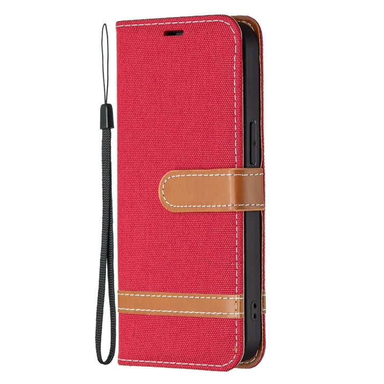 For iPhone 13 Color Matching Denim Texture Horizontal Flip Leather Case with Holder & Card Slots & Wallet & Lanyard(Red) - iPhone 13 Cases by buy2fix | Online Shopping UK | buy2fix