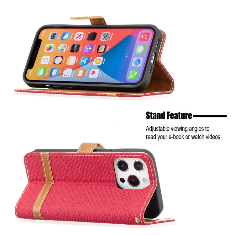 For iPhone 13 Color Matching Denim Texture Horizontal Flip Leather Case with Holder & Card Slots & Wallet & Lanyard(Red) - iPhone 13 Cases by buy2fix | Online Shopping UK | buy2fix