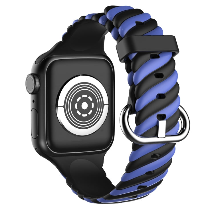 Two-color Twist Silicone Watch Band For Apple Watch Series 9&8&7 41mm / SE 3&SE 2&6&SE&5&4 40mm / 3&2&1 38mm(Blue Black) - Watch Bands by buy2fix | Online Shopping UK | buy2fix