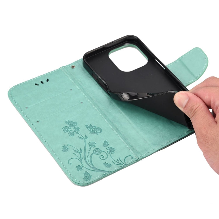 For iPhone 13 Pro Butterfly Flower Pattern Horizontal Flip Leather Case with Holder & Card Slots & Wallet (Green) - iPhone 13 Pro Cases by buy2fix | Online Shopping UK | buy2fix