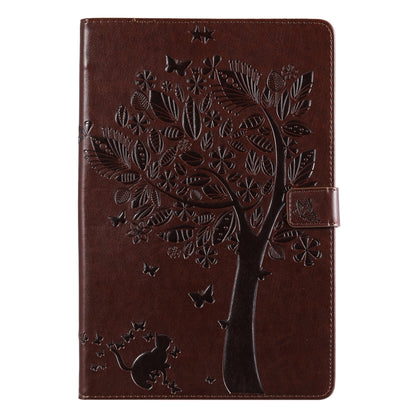 For Galaxy Tab S5e Pressed Printing Cat and Tree Pattern Horizontal Flip Leather Case with Holder & Card Slots & Wallet(Brown) - Tab S5E 10.5 T720 / T725 by buy2fix | Online Shopping UK | buy2fix