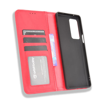 For Motorola Edge 20 Pro / Edge S Pro Magnetic Buckle Retro Crazy Horse Texture Horizontal Flip Leather Case with Holder & Card Slots & Photo Frame(Red) - Motorola Cases by buy2fix | Online Shopping UK | buy2fix