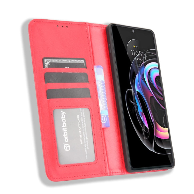 For Motorola Edge 20 Pro / Edge S Pro Magnetic Buckle Retro Crazy Horse Texture Horizontal Flip Leather Case with Holder & Card Slots & Photo Frame(Red) - Motorola Cases by buy2fix | Online Shopping UK | buy2fix