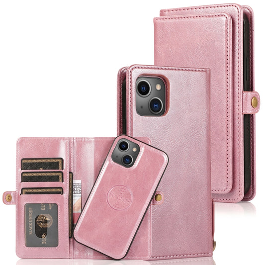 For iPhone 13 Strong Magnetic Detachable Horizontal Flip Leather Case with Card Slots & Wallet(Rose Gold) - iPhone 13 Cases by buy2fix | Online Shopping UK | buy2fix