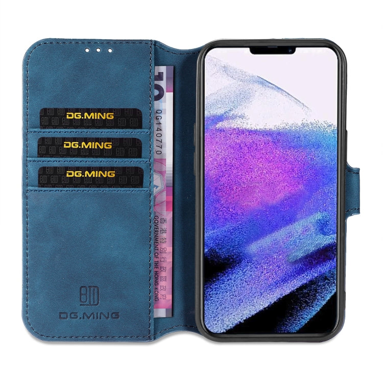 For iPhone 13 Pro DG.MING Retro Oil Side Horizontal Flip Leather Case with Holder & Card Slots & Wallet (Blue) - iPhone 13 Pro Cases by DG.MING | Online Shopping UK | buy2fix