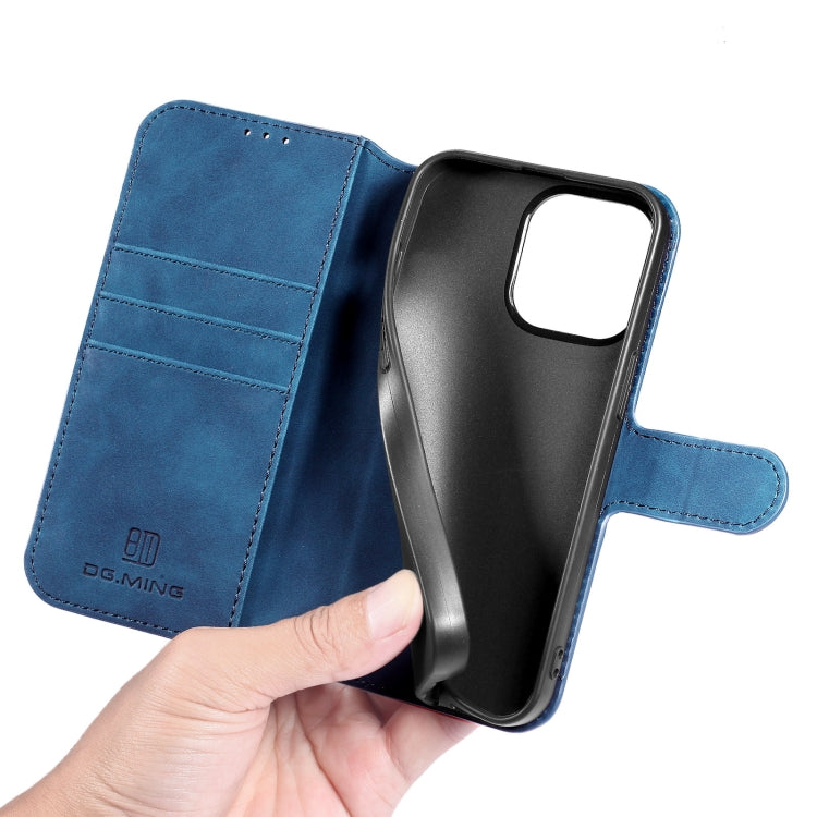 For iPhone 13 Pro DG.MING Retro Oil Side Horizontal Flip Leather Case with Holder & Card Slots & Wallet (Blue) - iPhone 13 Pro Cases by DG.MING | Online Shopping UK | buy2fix