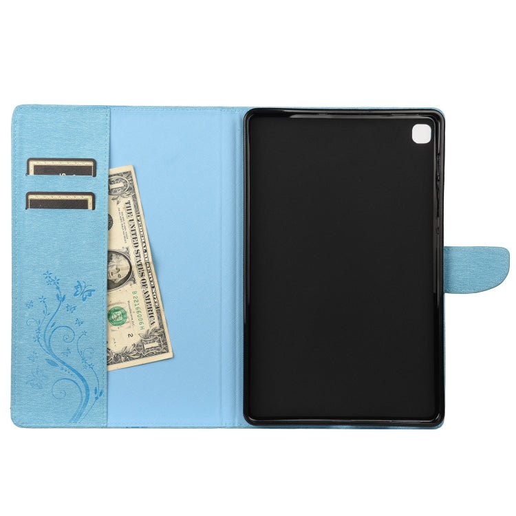 For Samsung Galaxy Tab S6 Lite / P610 Butterfly Flower Embossing Pattern Horizontal Flip Leather Case with Holder & Card Slots & Wallet(Blue) - Tab S6 Lite P610 / P615 by buy2fix | Online Shopping UK | buy2fix