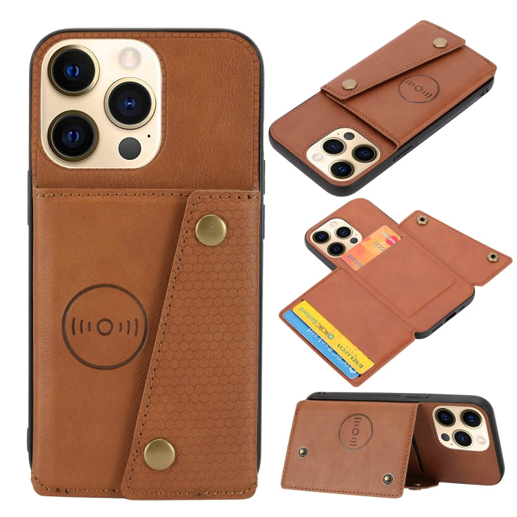 For iPhone 13 Pro Double Buckle PU + TPU Shockproof Magnetic Protective Case with Card Slot & Holder (Light Brown) - iPhone 13 Pro Cases by buy2fix | Online Shopping UK | buy2fix