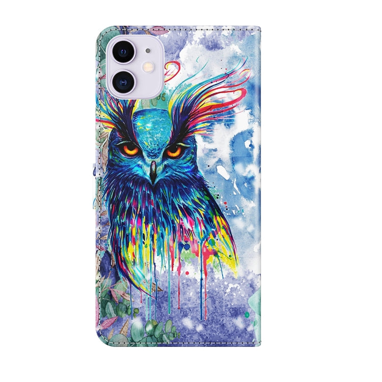 For iPhone 13 Pro 3D Painting Pattern Horizontal Flip TPU + PU Leather Case with Holder & Card Slots & Wallet (Watercolor Owl) - iPhone 13 Pro Cases by buy2fix | Online Shopping UK | buy2fix