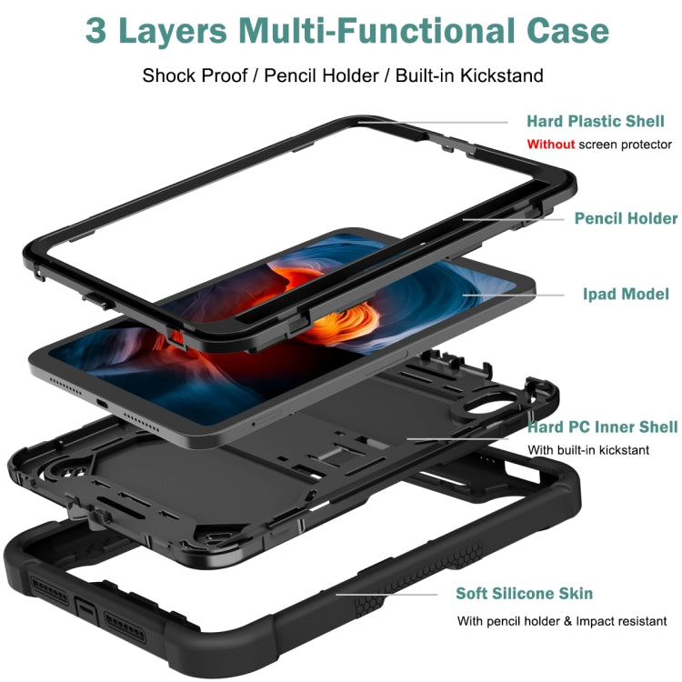 For iPad mini 6 Silicone + PC Shockproof Protective Tablet Case with Holder(Black) - iPad mini 6 Cases by buy2fix | Online Shopping UK | buy2fix