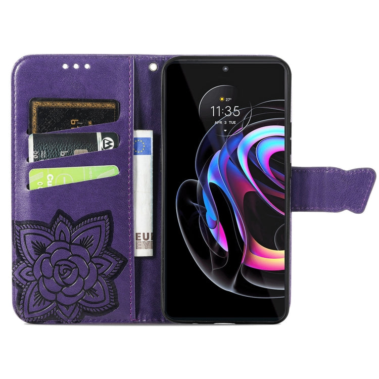 Butterfly Love Flowers Embossed Horizontal Flip Leather Case with Holder & Card Slots & Wallet & Lanyard For Motorola Edge 20 Pro(Dark Purple) - Motorola Cases by buy2fix | Online Shopping UK | buy2fix