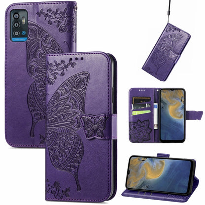 Butterfly Love Flowers Embossed Horizontal Flip Leather Case with Holder & Card Slots & Wallet & Lanyard For ZTE Blade A71(Dark Purple) - ZTE Cases by buy2fix | Online Shopping UK | buy2fix