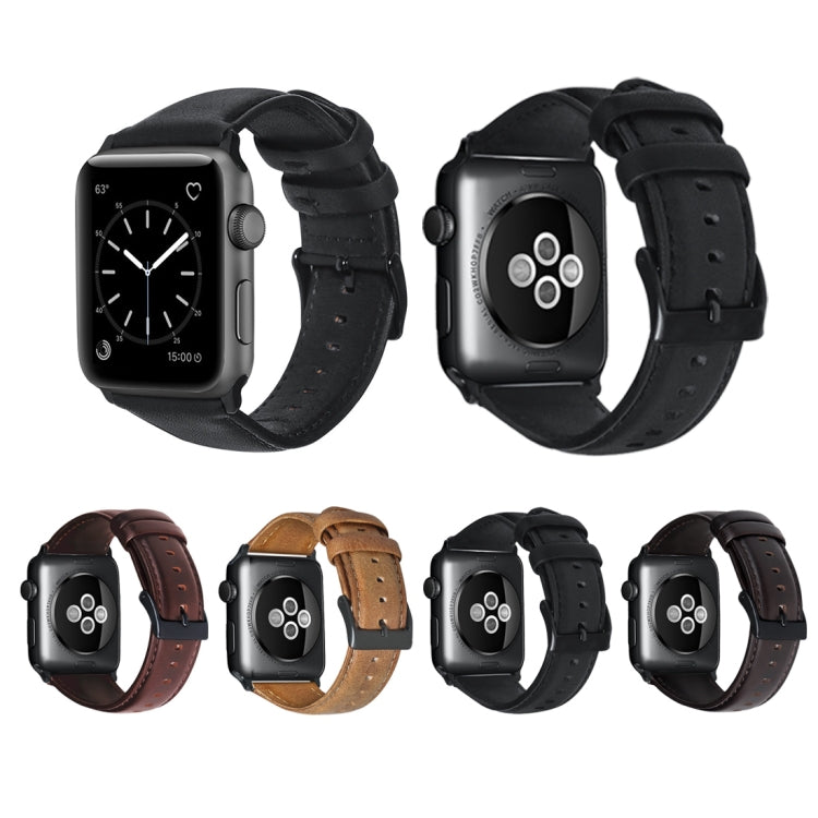 For Apple Watch Series 7 41mm / 6 & SE & 5 & 4 40mm / 3 & 2 & 1 38mm Oil Wax Genuine Leather Strap Watch Band(Dark Brown) - Watch Bands by buy2fix | Online Shopping UK | buy2fix