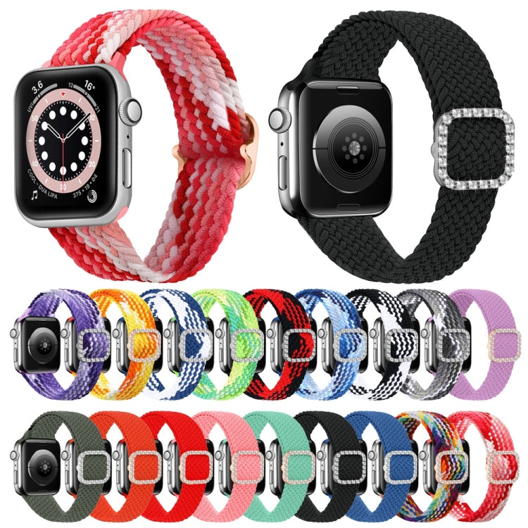 Adjustable Nylon Braided Elasticity Diamond Buckle Watch Band For Apple Watch Series 7 & 6 & SE & 5 & 4 40mm/3 & 2 & 1 38mm(Black) - Watch Bands by buy2fix | Online Shopping UK | buy2fix