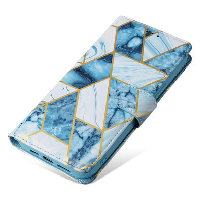 For iPhone 13 Pro Marble Bronzing Stitching Horizontal Flip PU Leather Case with Holder & Card Slots & Wallet & Photo Frame (Blue) - iPhone 13 Pro Cases by buy2fix | Online Shopping UK | buy2fix