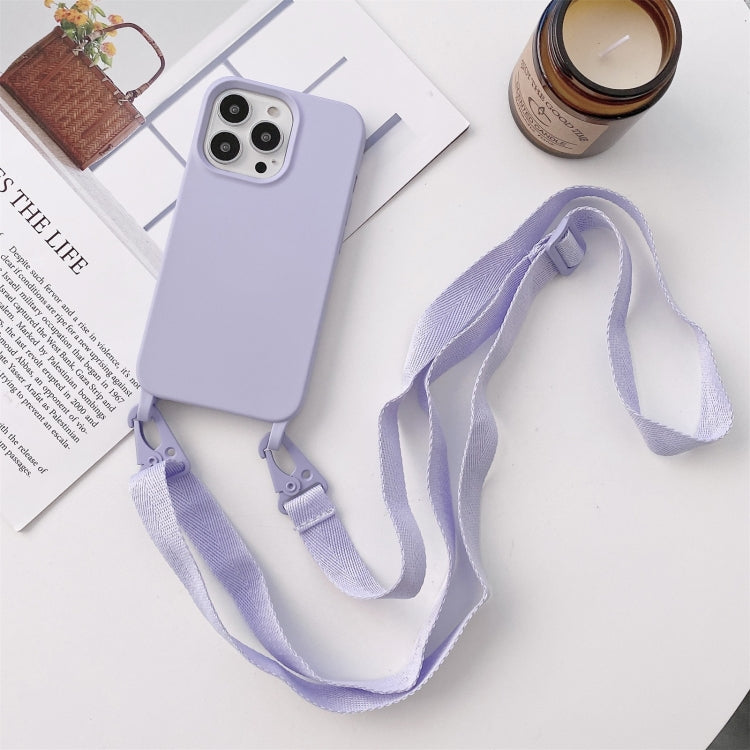 For iPhone 13 mini Elastic Silicone Protective Case with Wide Neck Lanyard (Purple) - iPhone 13 mini Cases by buy2fix | Online Shopping UK | buy2fix