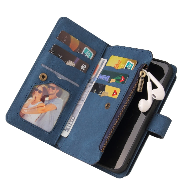 For Motorola Moto G30 Skin Feel PU + TPU Horizontal Flip Leather Case With Holder & 15 Cards Slot & Wallet & Zipper Pocket & Lanyard(Blue) - Motorola Cases by buy2fix | Online Shopping UK | buy2fix