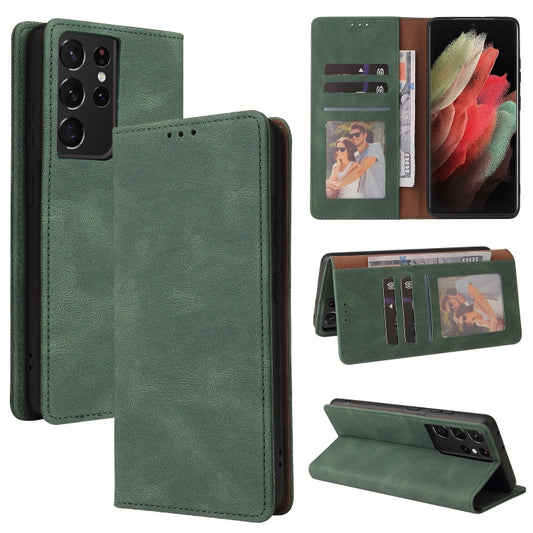 For Samsung Galaxy S21 Ultra 5G Simple Suction Closure Horizontal Flip Leather Case with Holder & Card Slot & Wallet(Green) - Galaxy S21 Ultra 5G Cases by buy2fix | Online Shopping UK | buy2fix