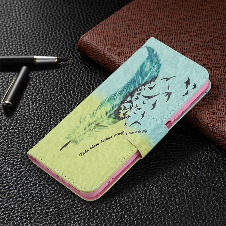 For Xiaomi Redmi 10 Colored Drawing Pattern Horizontal Flip Leather Case with Holder & Card Slots & Wallet(Feather) - Xiaomi Cases by buy2fix | Online Shopping UK | buy2fix