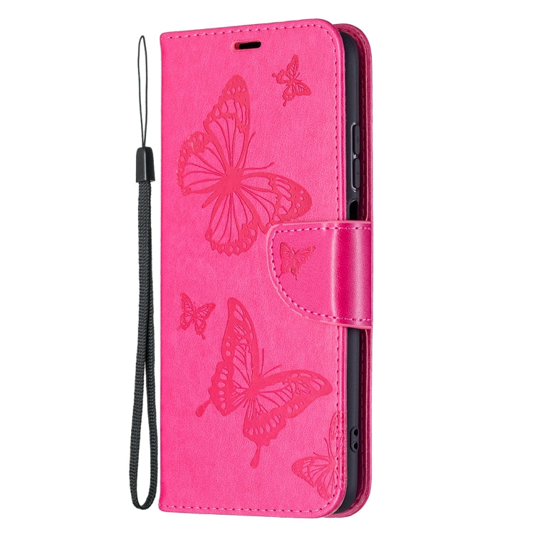 For Xiaomi Redmi 10 Two Butterflies Embossing Pattern Horizontal Flip Leather Case with Holder & Card Slot & Wallet & Lanyard(Rose Red) - Xiaomi Cases by buy2fix | Online Shopping UK | buy2fix