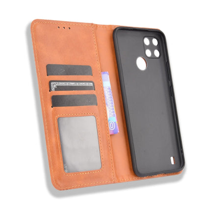 For OPPO Realme C21Y Magnetic Buckle Retro Pattern Horizontal Flip Leather Case with Holder & Card Slot & Wallet(Brown) - Realme Cases by buy2fix | Online Shopping UK | buy2fix