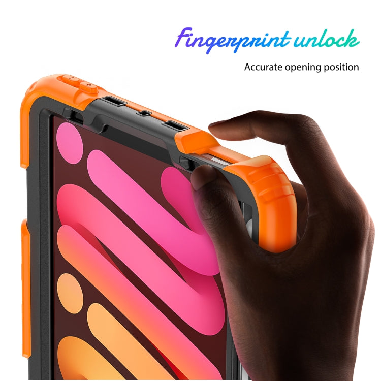 For iPad mini 6 Shockproof Silicone + PC Protective Tablet Case with Holder & Shoulder Strap & Pen Slot(Black + Orange) - iPad mini 6 Cases by buy2fix | Online Shopping UK | buy2fix