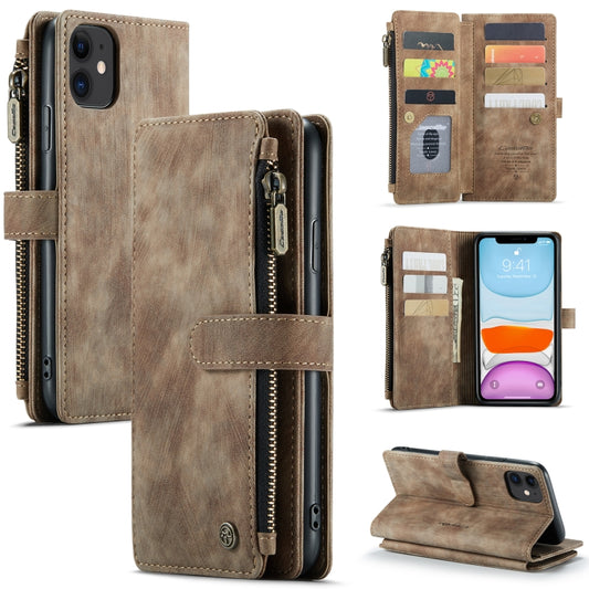For iPhone 11 CaseMe-C30 PU + TPU Multifunctional Horizontal Flip Leather Case with Holder & Card Slot & Wallet & Zipper Pocket (Brown) - iPhone 11 Cases by CaseMe | Online Shopping UK | buy2fix