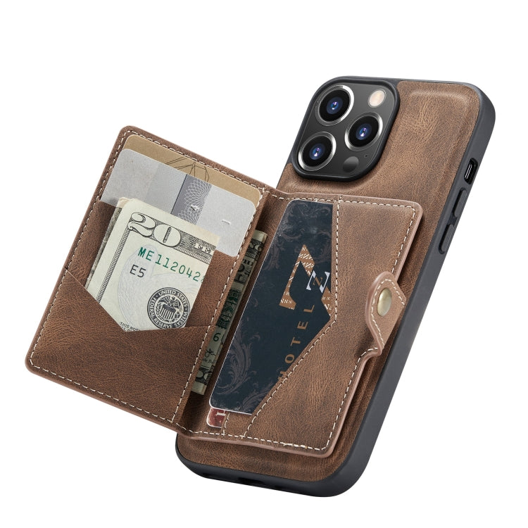 For iPhone 13 JEEHOOD Retro Magnetic Detachable Protective Case with Wallet & Card Slot & Holder(Brown) - iPhone 13 Cases by JEEHOOD | Online Shopping UK | buy2fix