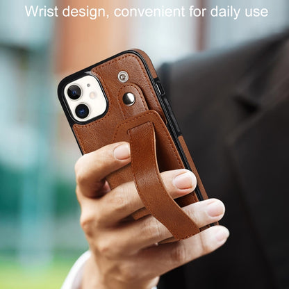 For iPhone 12 mini Crazy Horse Texture Shockproof TPU + PU Leather Case with Card Slot & Wrist Strap Holder (Brown) - iPhone 12 mini Cases by buy2fix | Online Shopping UK | buy2fix