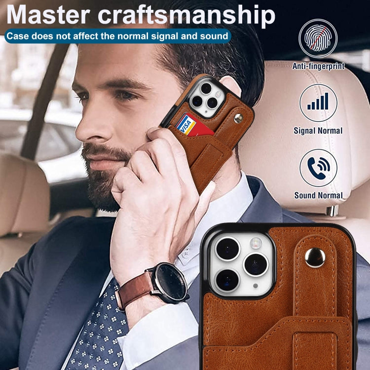 For iPhone 11 Pro Max Crazy Horse Texture Shockproof TPU + PU Leather Case with Card Slot & Wrist Strap Holder (Brown) - iPhone 11 Pro Max Cases by buy2fix | Online Shopping UK | buy2fix