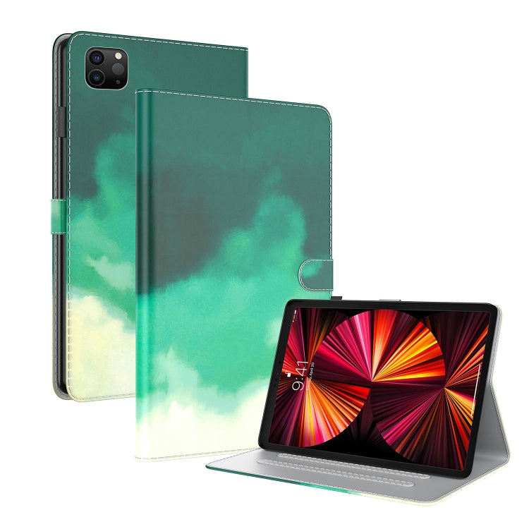 For iPad Pro 11 2022 / 2021 / 2018 / Air 2020 10.9 Watercolor Pattern Skin Feel Magnetic Leather Tablet Case with Holder & Card Slots & Photo Frame & Sleep / Wake-up Function(Cyan Green) - iPad Pro 11 (2022/2021) Cases by buy2fix | Online Shopping UK | buy2fix