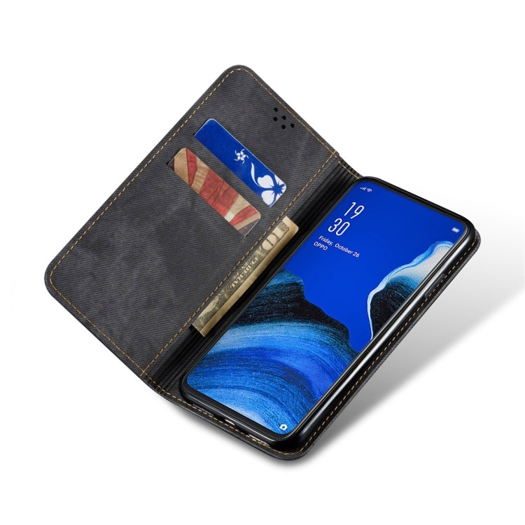 For OPPO Reno 2 Denim Texture Casual Style Horizontal Flip Leather Case with Holder & Card Slots & Wallet(Black) - OPPO Cases by buy2fix | Online Shopping UK | buy2fix