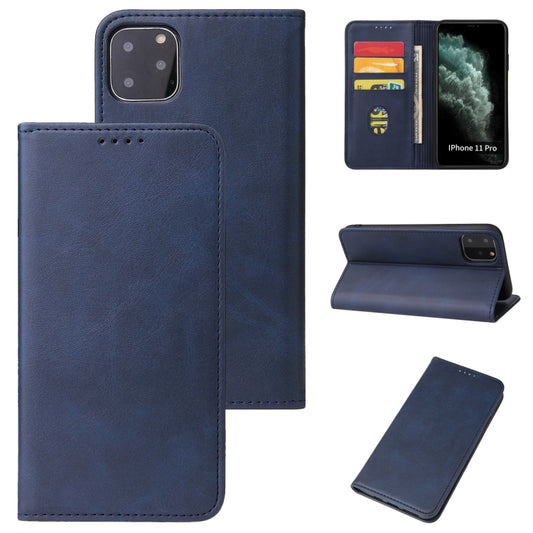 For iPhone 11 Calf Texture Magnetic Horizontal Flip Leather Case with Holder & Card Slots & Wallet (Blue) - iPhone 11 Cases by buy2fix | Online Shopping UK | buy2fix